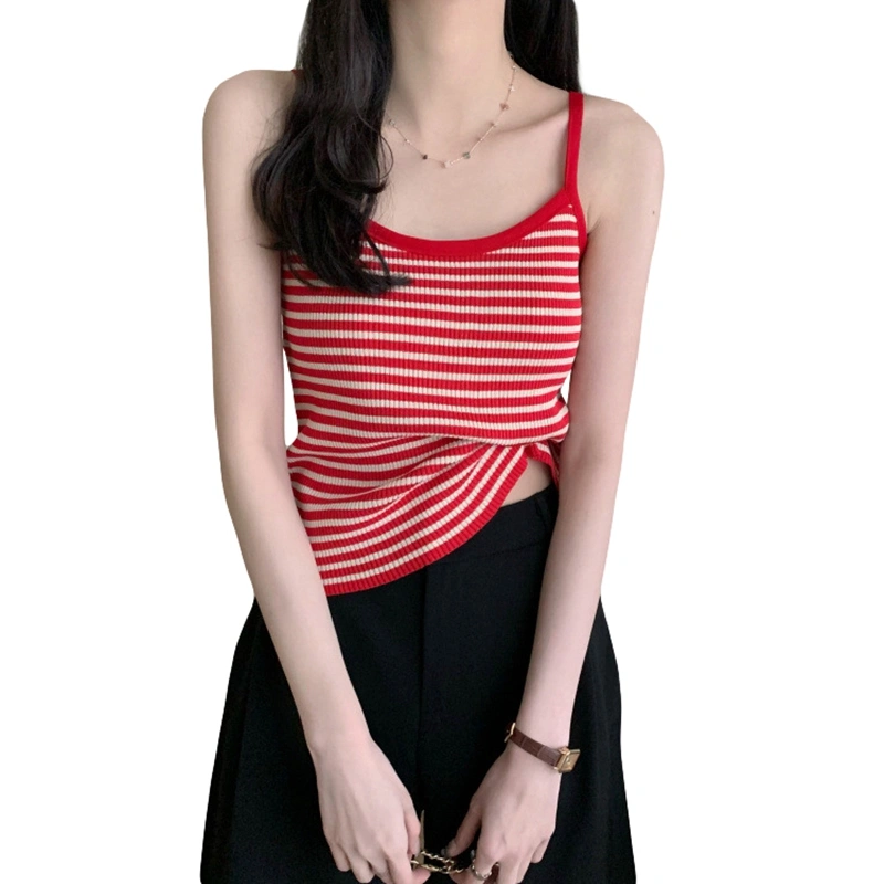 Women's Knit Cami Tops Spaghetti Strap Striped Print Camisole