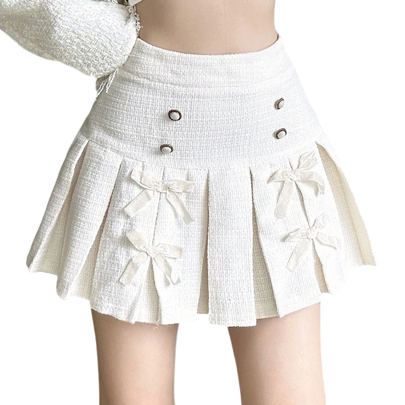 Women's Mini A-Line Skirts Elegant High Waist Bow Front Pleated Skirts