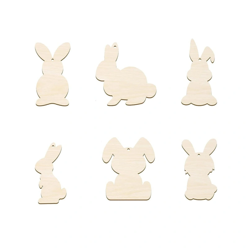 6Pcs Easter Wooden Bunny Cutouts DIY Unfinished Rabbit Ornament