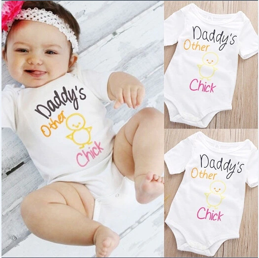 Baby Easter Romper, Short Sleeve Letters Chick Print Summer Bodysuit