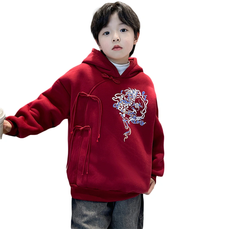 Boys Hoodie, Long Sleeve Hooded Dragon Print New Year Sweatshirt