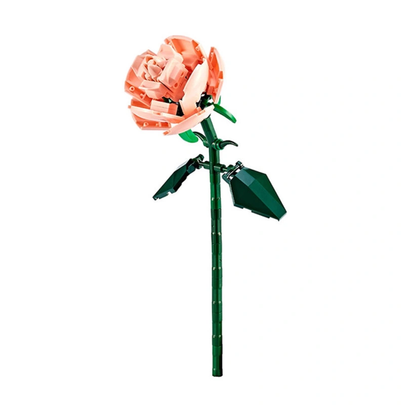 Pink Roses Flowers Building Toys Sets, DIY Artificial Flowers Gift