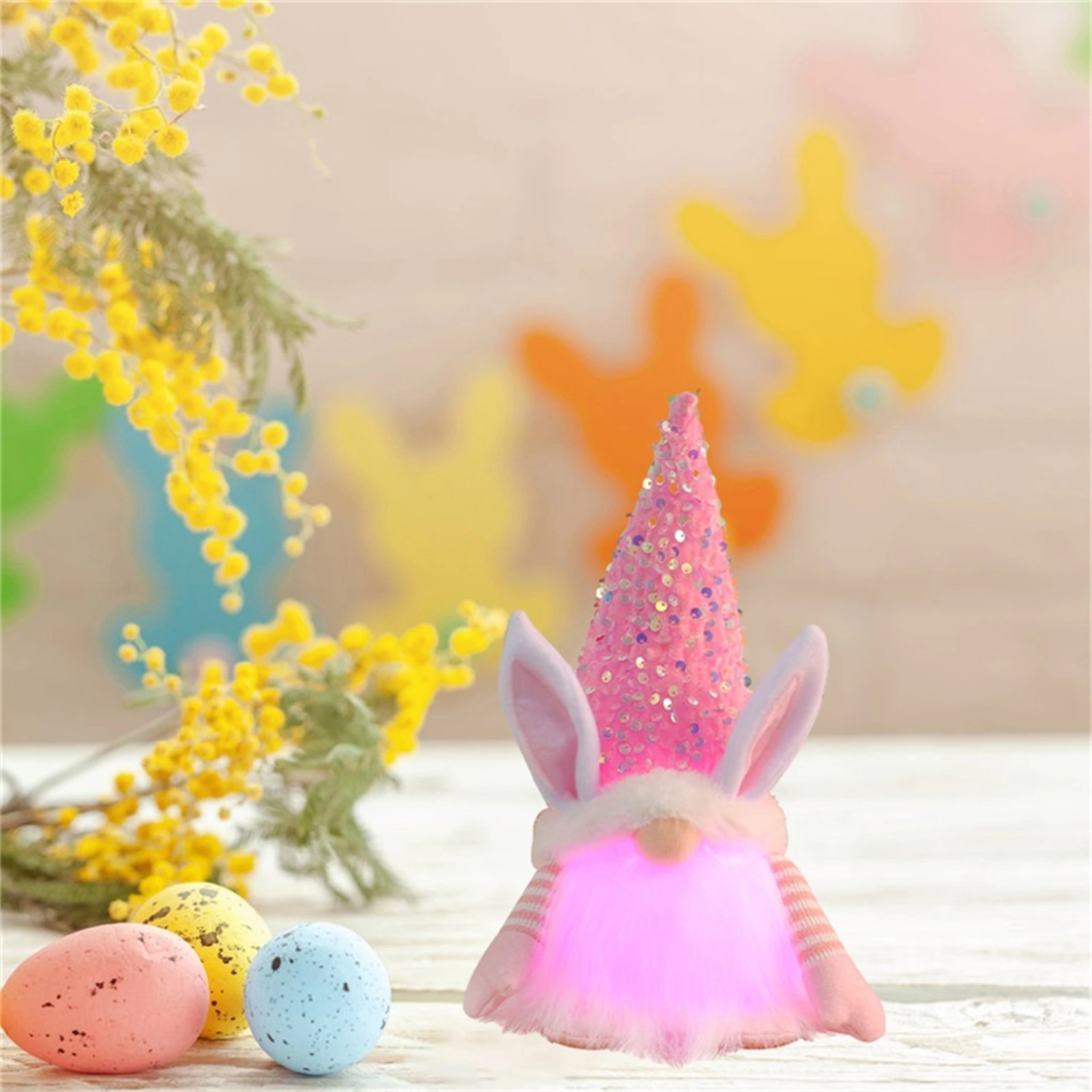 Easter Decorations Lighted Plush Gnomes, Easter Gnomes Sequins Bunny