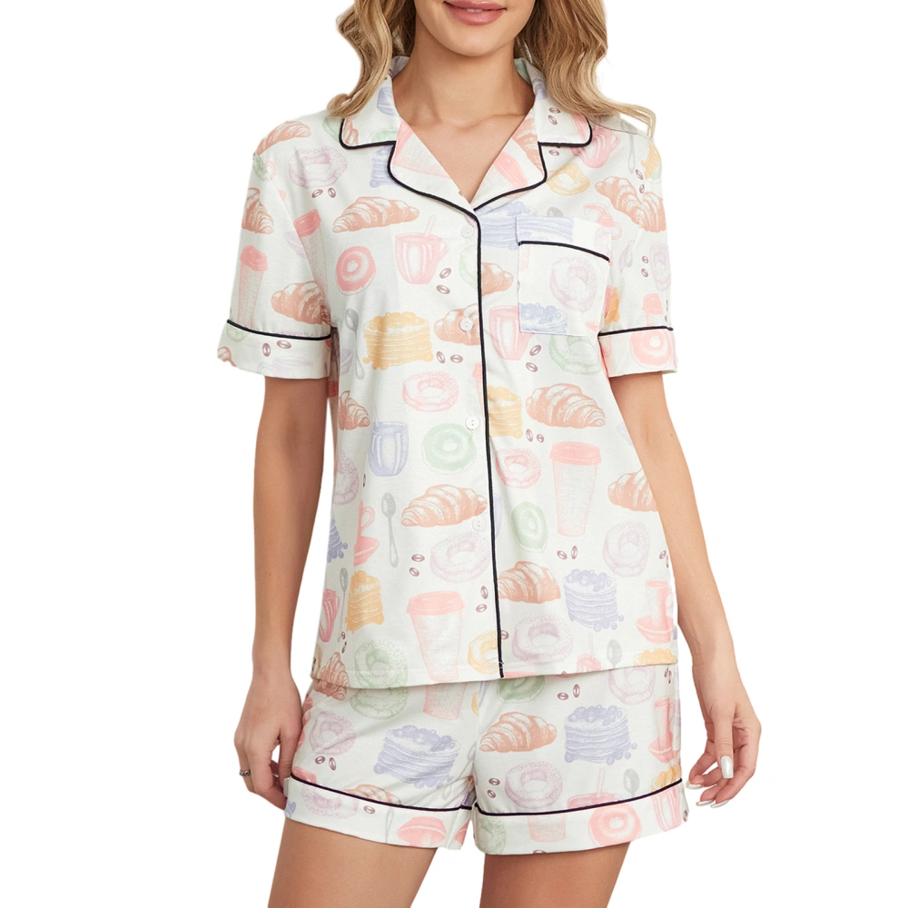 Women’s 2 Piece Pajamas Set Short Sleeve Bread Print Shirt + Shorts