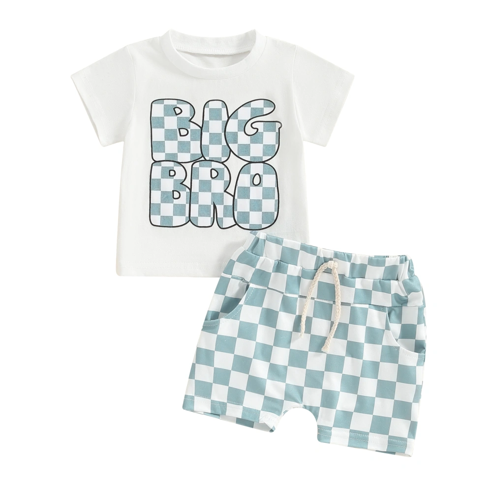 Toddler Boy Summer Outfits Plaid Print Short Sleeve T-Shirt and Shorts