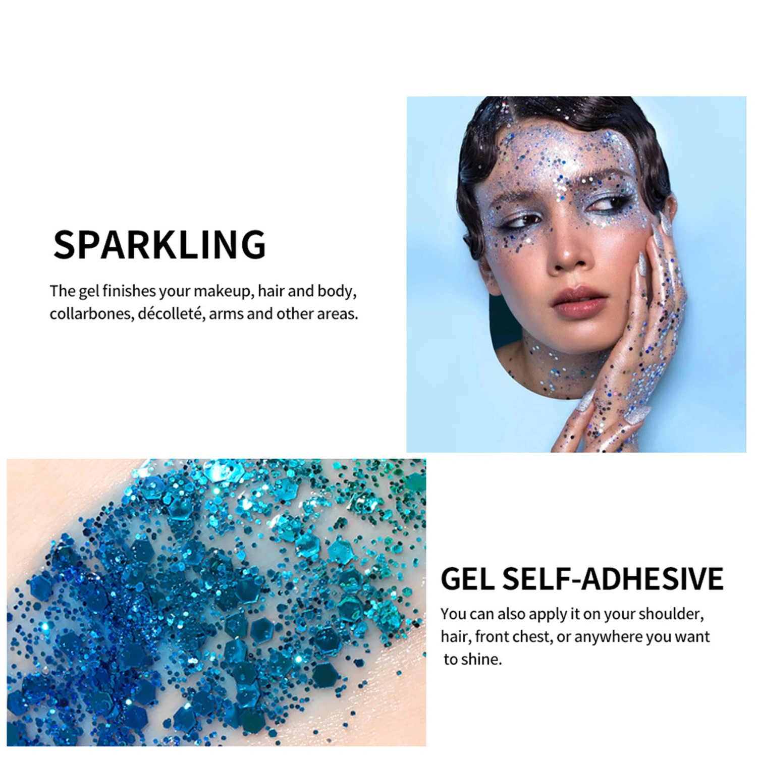 Glitter Eyeshadow, Colorful Body Glitter Gel Eye Makeup Cosmetics