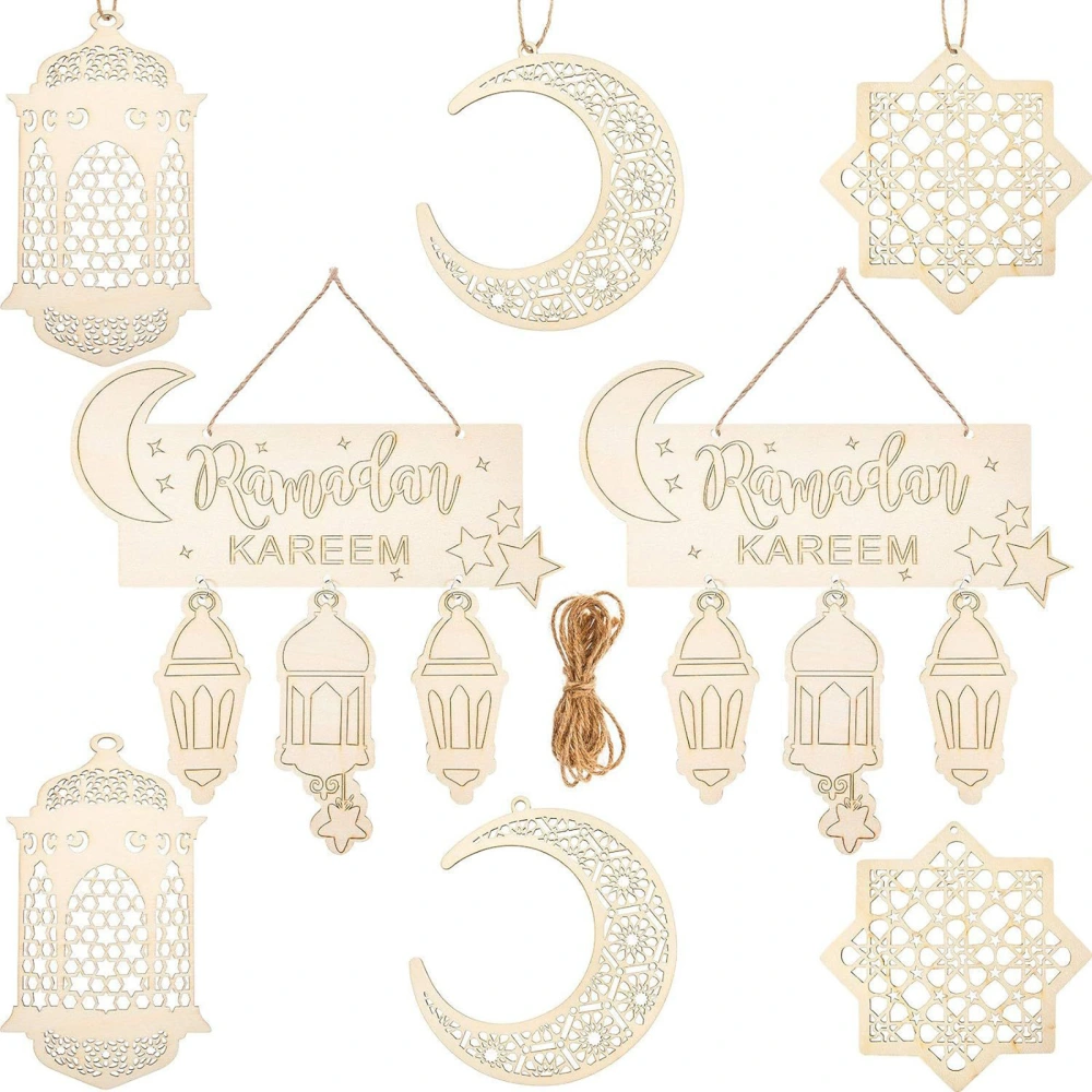 Ramadan Wooden Ornaments Eid Mubarak Hollow Wooden Pendant Plaque