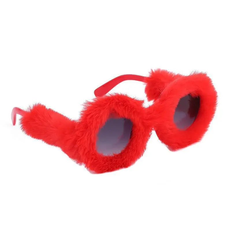Women's UV400 Protection Cute Plush Fuzzy Round Shape Sunglasses