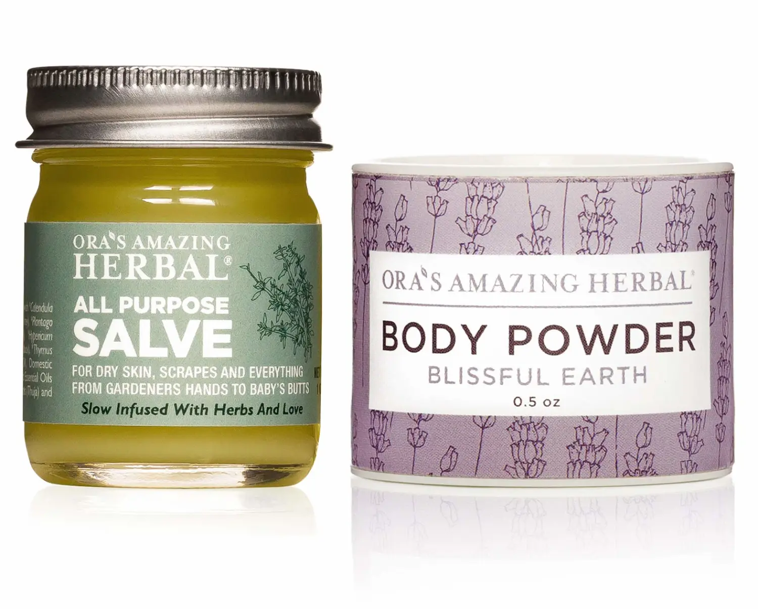 Natural Skin Care Travel Sizes, All Purpose Salve for Dry or Itchy Skin and Natural Deodorant Body Powder in Blissful Earth Aromatherapy, Ora's Amazing Herbal
