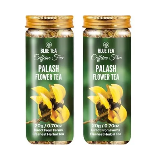 BLUE TEA - Palash Flower Tea - 1.40 Oz (Pack of 2) - Loose Leaf | BLACK DEALS FRIDAY | ANTIOXIDANT RICH | Flame of the Forest Tea | Flower Based - Herbal Tea - Caffeine Free - Non Bitter | Pet Jar Packaging