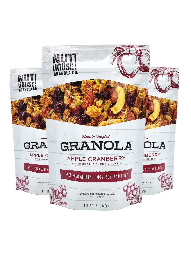 NutHouse! Granola Company - Premium Apple-Cranberry Granola | Certified Gluten-Free, Non-GMO, Kosher | Vegan, Soy-Free | 12 oz. Bag (3-Pack)