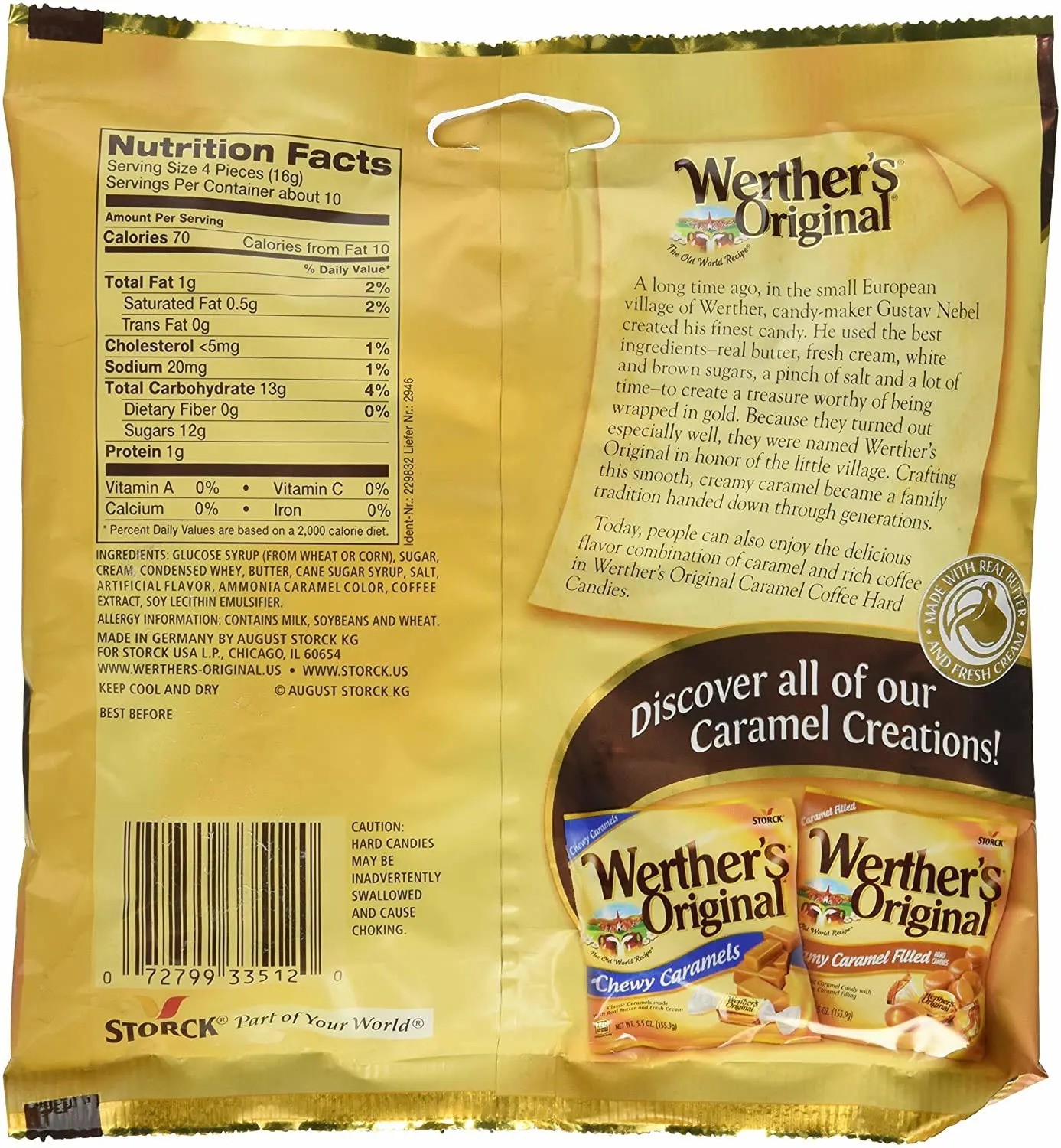 Werthers Original Caramel Coffee Hard Candy Pieces Round Hard Candy 5.5 Oz, Set of 2