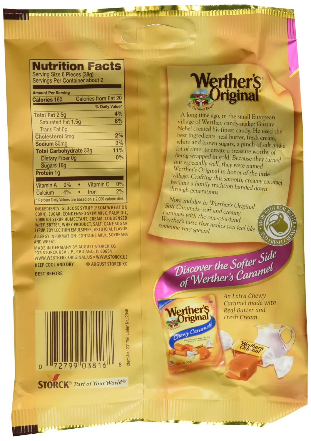 Werther's Original New Soft Caramels 2.22 Oz (63g) (3 Pack)
