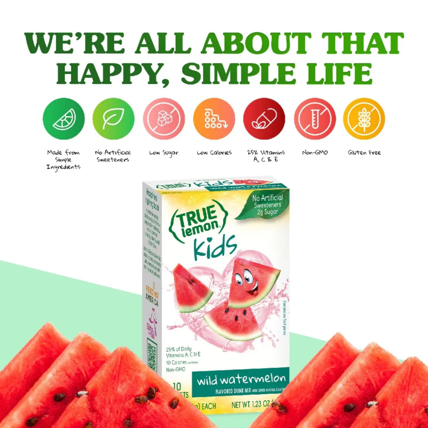TRUE LEMON KIDS Wild Watermelon (10 Packets) - Hydration for Kids - No Preservatives, No Artificial Flavors & Sweeteners - Low Sugar Water Flavoring - Juice Powdered Drink Mix