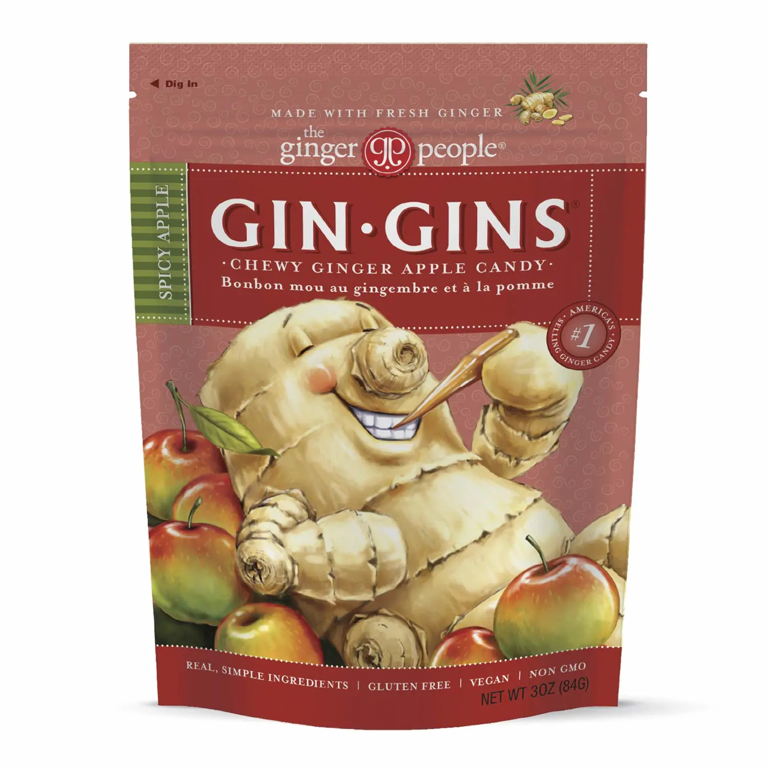 The Ginger People Spicy Apple Gin Gins Ginger Chews, 3 Oz