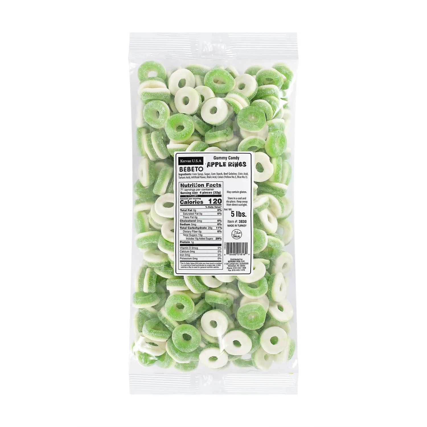 Kervan Candy Bebeto Apple Rings - Fruity, Soft, Sweet & Sour Gummy Ring Candy Bulk for Kids, Gift Snacks and Parties - Apple Gummies Big Party Size Bag (5 lbs)