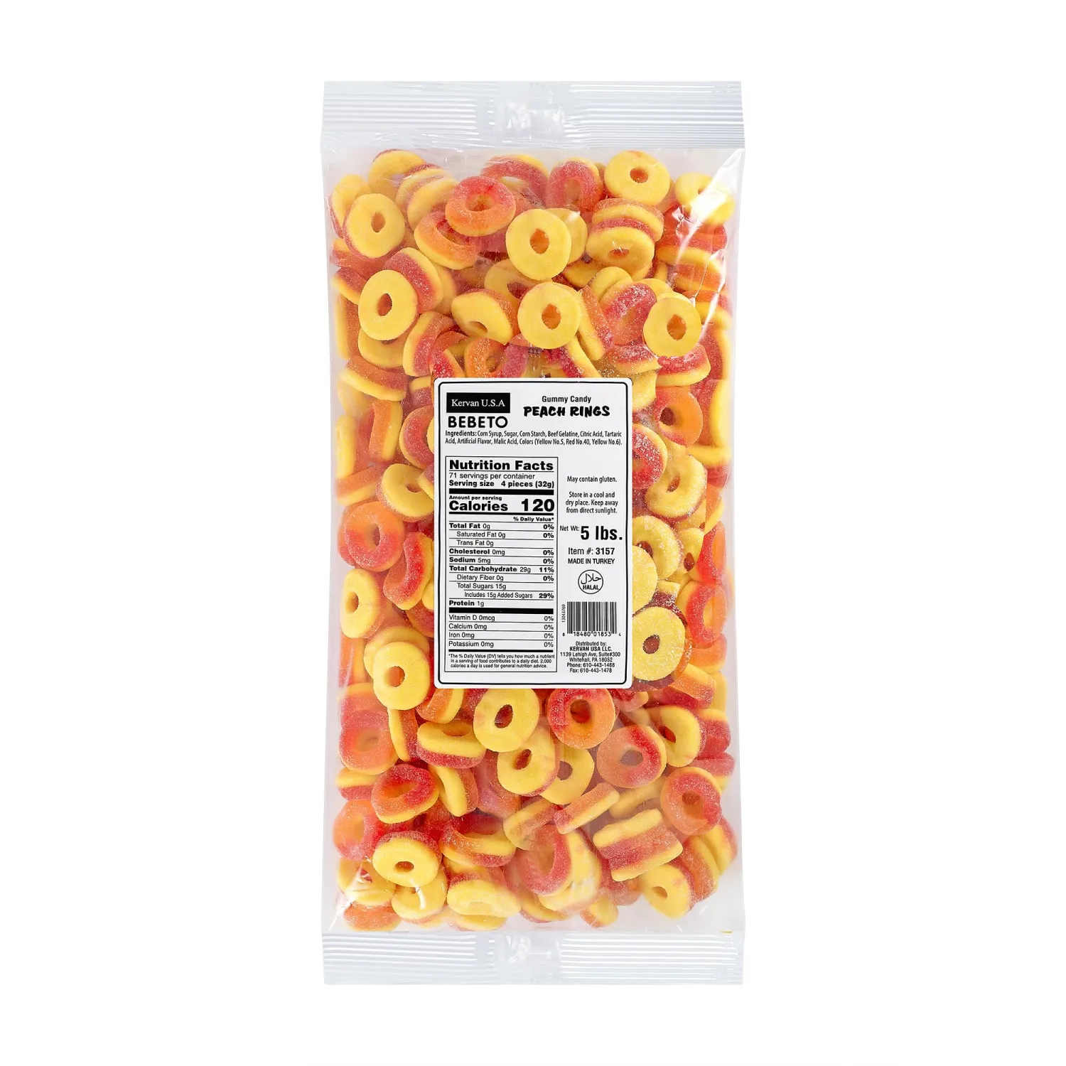 Kervan Candy Bebeto Peach Rings - Fruity, Soft, Sweet & Sour Gummy Candy Bulk for Kids, Gift Snacks and Parties - Peach Gummies Big Party Size Bag (5 lbs)