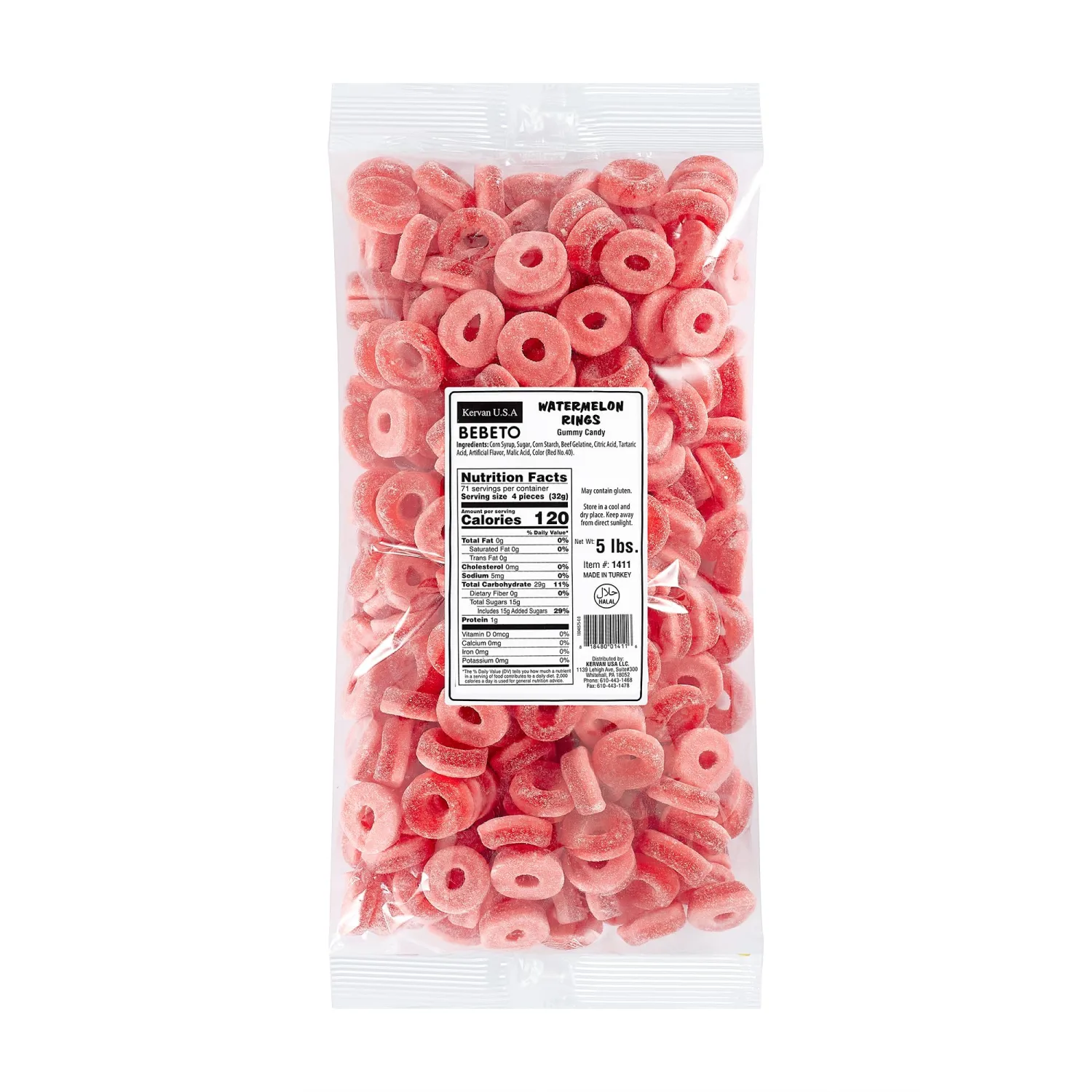 Kervan Candy Bebeto Watermelon Rings - Fruity, Soft, Sweet & Sour Gummy Candy Bulk for Kids, Gift Snacks and Parties - Watermelon Ring Gummies Big Party Size Bag (5 lbs)