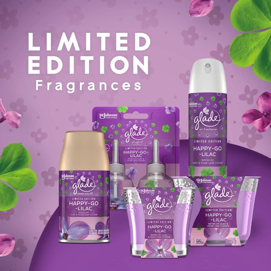 Glade PlugIns Refills Air Freshener, Scented and Essential Oils for Home and Bathroom, Happy-Go-Lilac, 3.35 Fl Oz, 5 Count