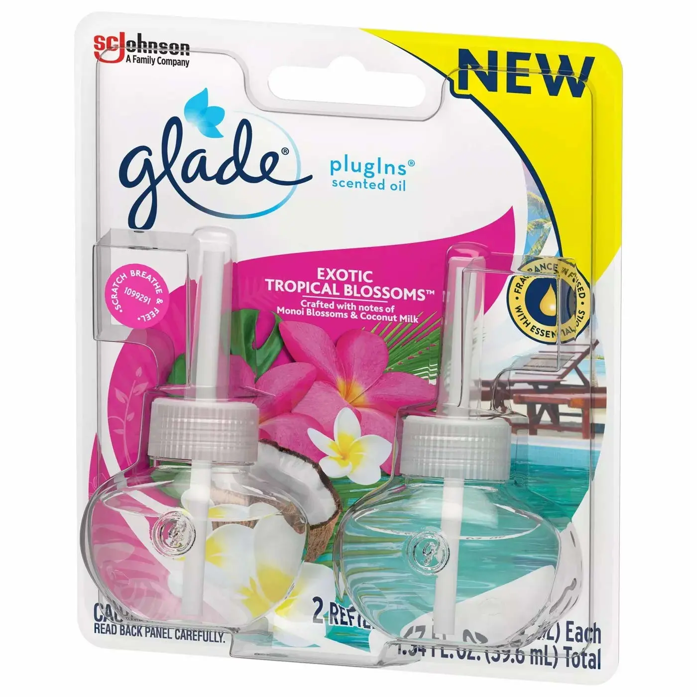 Glade PlugIns Scented Oil Air Freshener Refill - Limited Edition | Exotic Tropical Blossoms Scent - 2 Count Oil Refills Per Package (0.67 Ounce Each) - Pack of 2 Packages