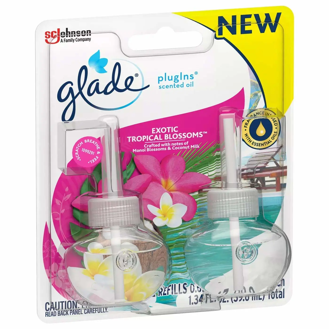 Glade PlugIns Scented Oil Air Freshener Refill - Limited Edition | Exotic Tropical Blossoms Scent - 2 Count Oil Refills Per Package (0.67 Ounce Each) - Pack of 2 Packages
