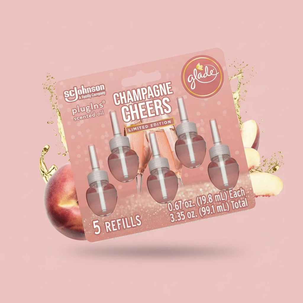 Glade PlugIns Refills Air Freshener, Scented and Essential Oils for Home and Bathroom, Champagne Cheers, 3.35 Fl Oz, 5 Count
