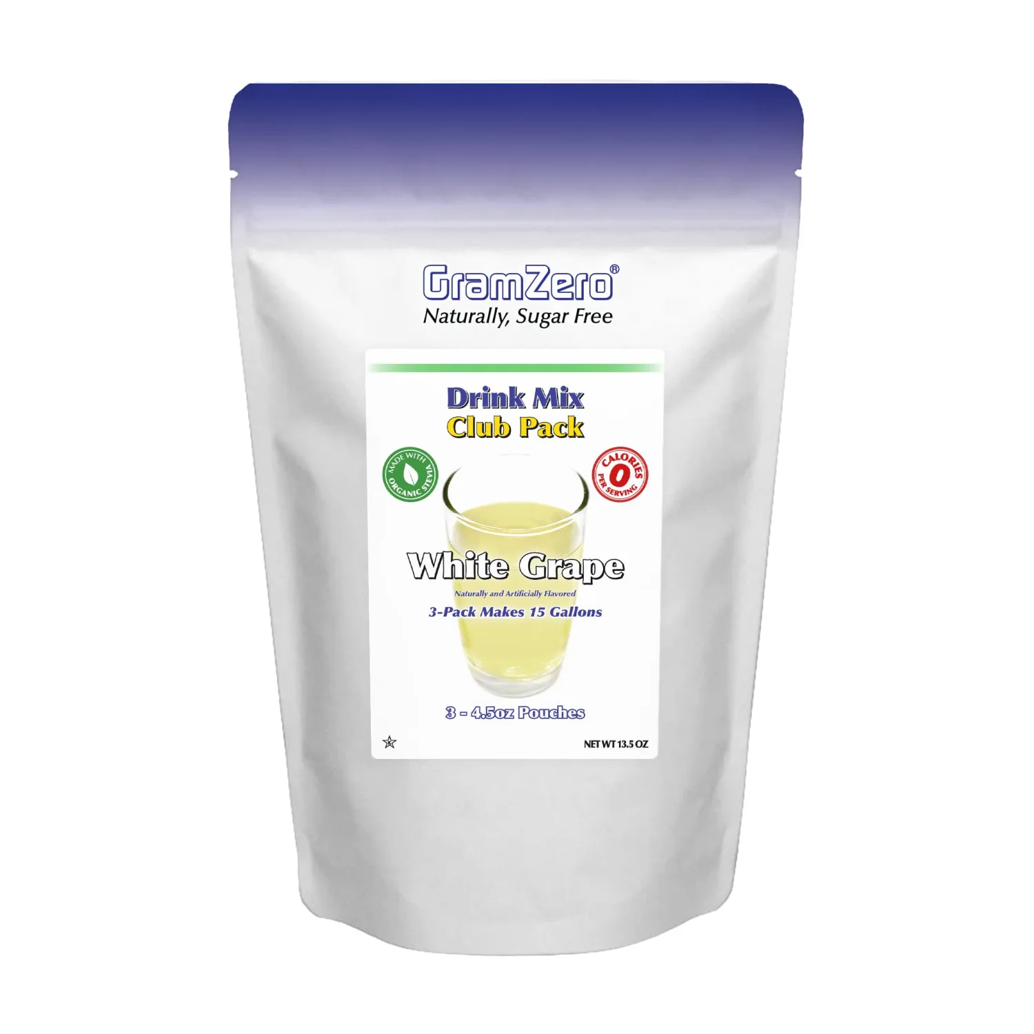 GramZero White Grape Zero Calorie Sugar Free Drink Mix, Great For Nutrition Club Loaded Teas, Stevia Sweetened