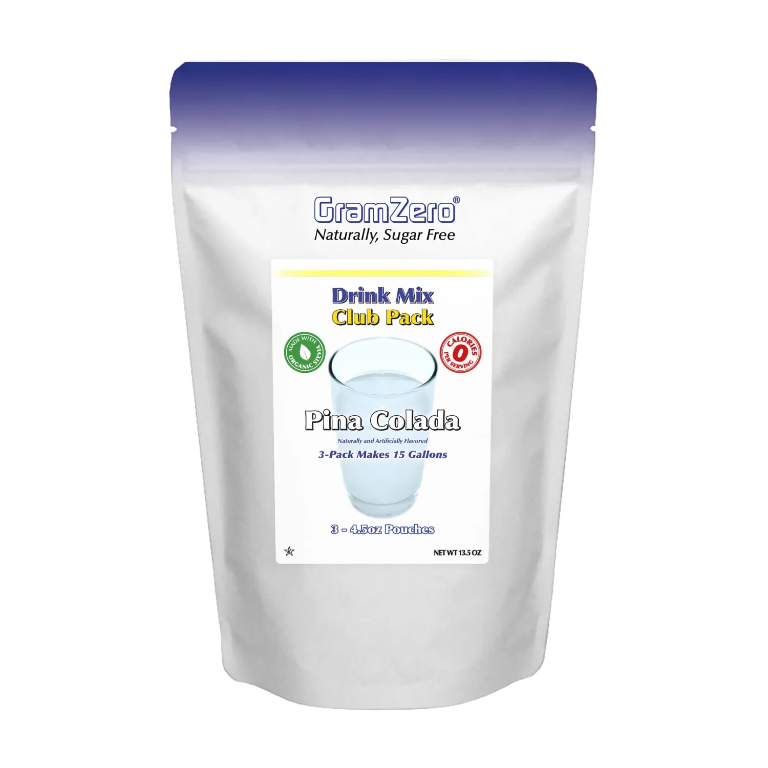 GramZero Pina Colada Zero Calorie Sugar Free Drink Mix, Great For Nutrition Club Loaded Teas, Stevia Sweetened