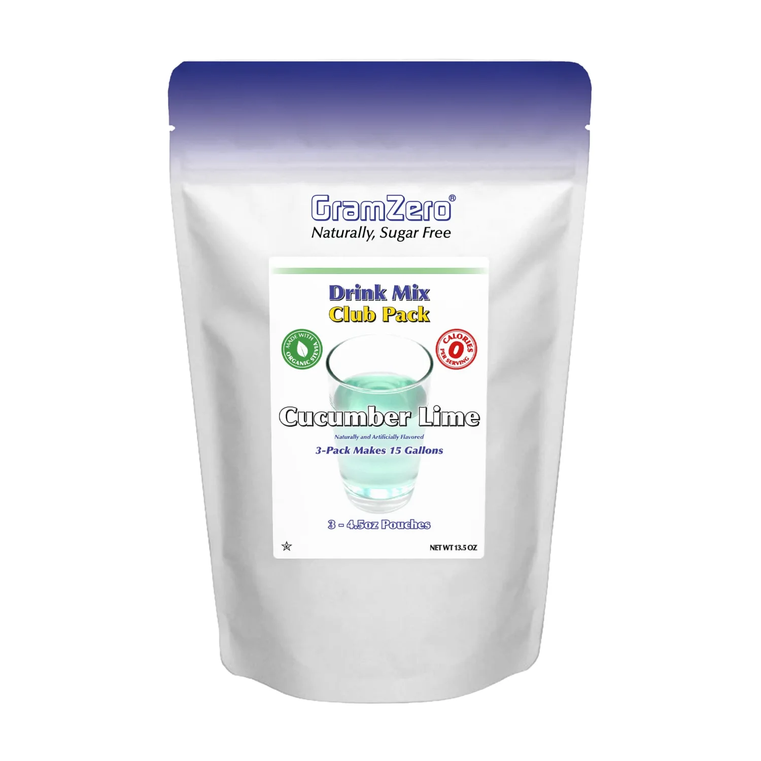GramZero Cucumber Lime Zero Calorie Sugar Free Drink Mix, Great For Nutrition Club Loaded Teas, Stevia Sweetened