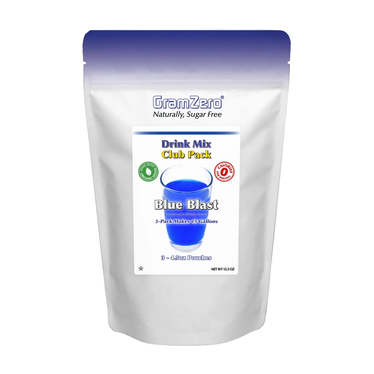 GramZero Blue Blast Zero Calorie Sugar Free Drink Mix, Great For Nutrition Club Loaded Teas, Stevia Sweetened