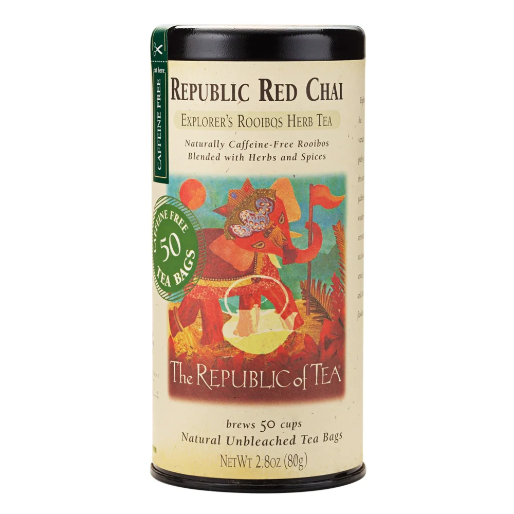 The Republic of Tea Republic Red Chai Red Rooibos Herbal Tea, 50 Tea Bag Tin