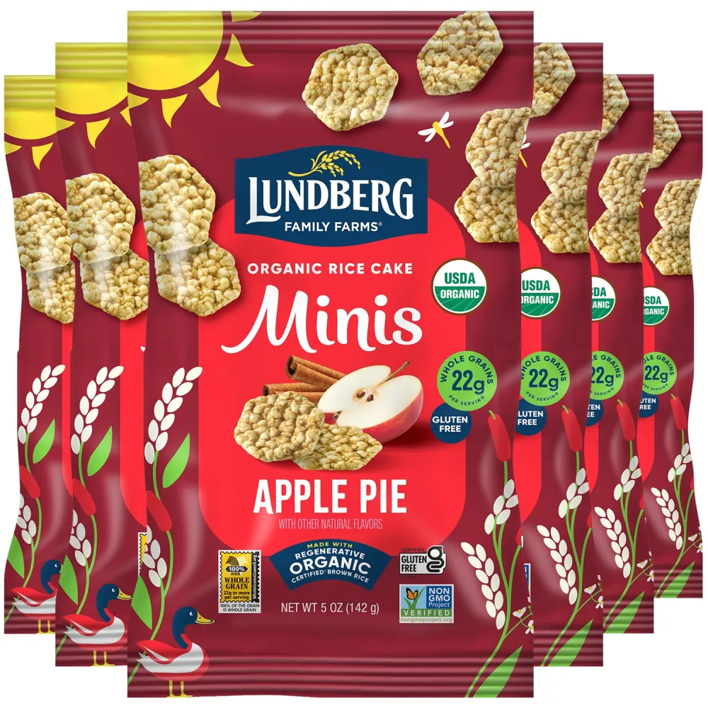 Lundberg Organic Rice Cake Minis, Apple Pie, 6-Pack – Regenerative Organic Certified Mini Rice Cakes, Healthy Snacks, Vegan, 5 Oz Ea