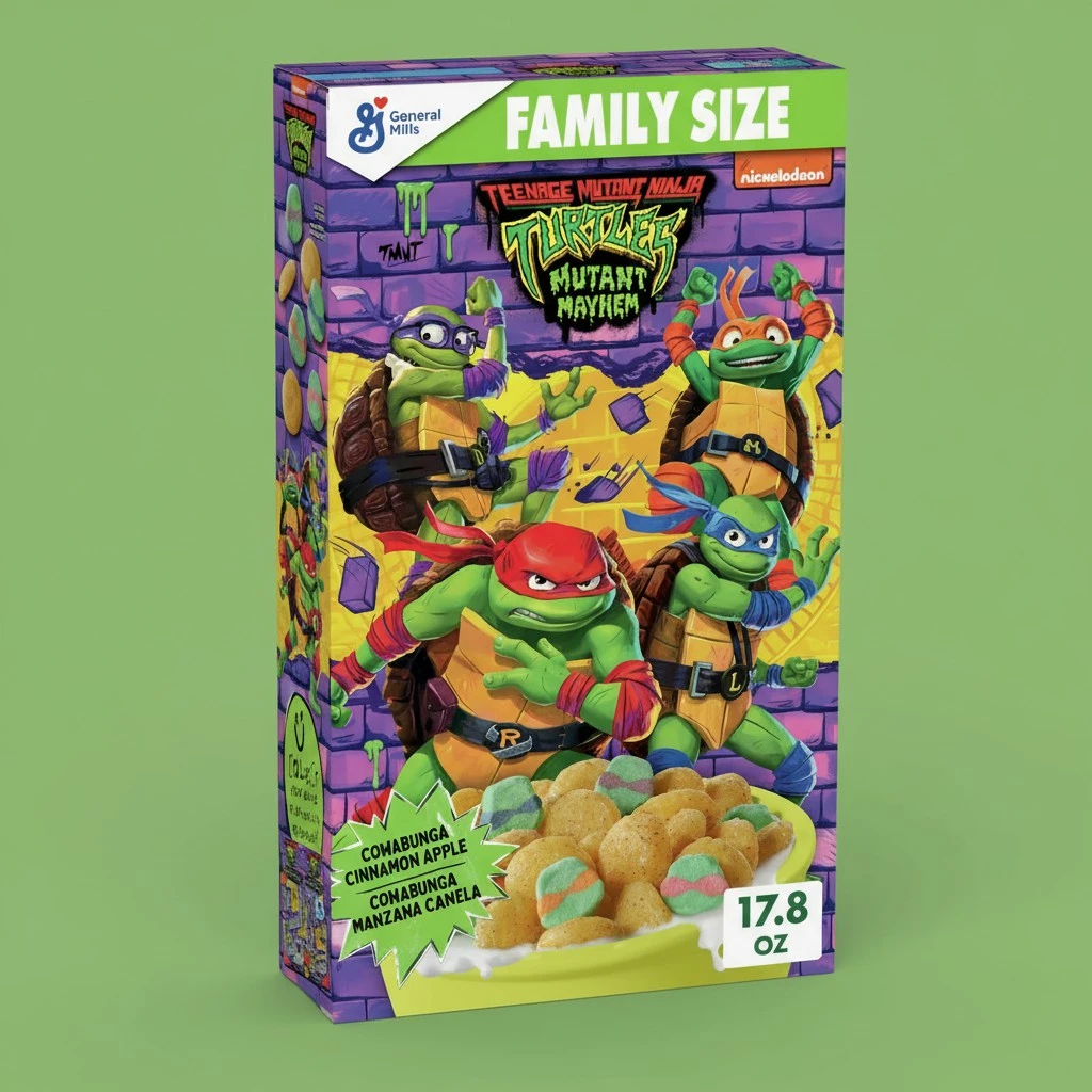 General Mills Teenage Mutant Ninja Turtles: Mutant Mayhem Cinnamon Apple With Marshmallows Breakfast Cereal, Limited Edition, Family Size, 17.8 oz