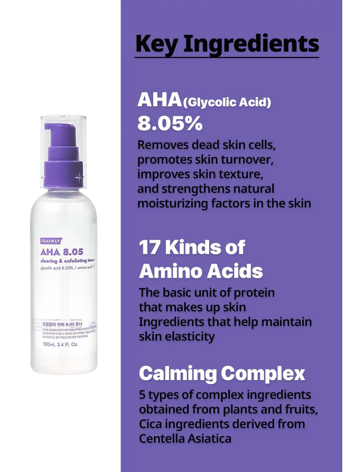 AHA 8.05% Toner - Exfoliate, Renew & Refine | Glycolic Acid & 17 Amino Acids | Target Flakiness, Pores & Dryness | 3.38 fl.oz.