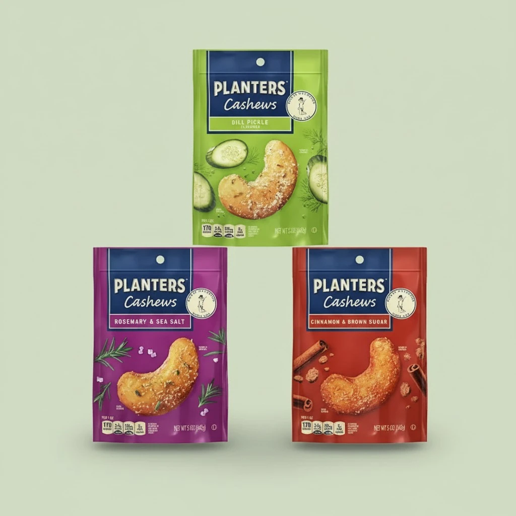 Bundle of PLANTERS Cashews Dill Pickle Flavored, 5 oz. + PLANTERS Cashews Rosemary & Sea Salt Flavored, 5 oz. + PLANTERS Cashews Cinnamon Brown Sugar Flavored, 5 oz.
