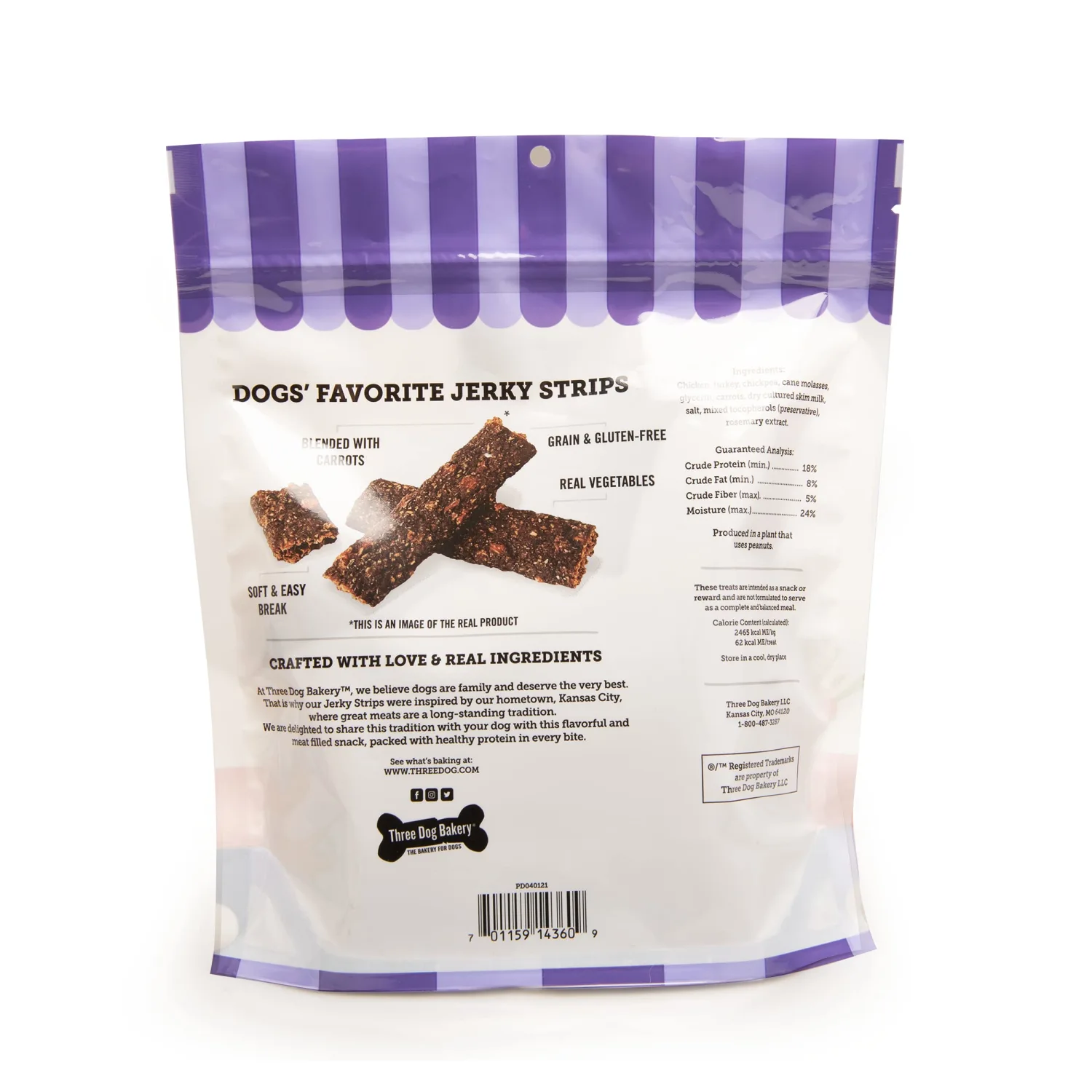 Three Dog Bakery From Our Kitchens Grain Free Meaty Filet Strips, Chicken with Carrots Flavor, Premium Treats for Dogs, 12 Ounce Resealable Pack