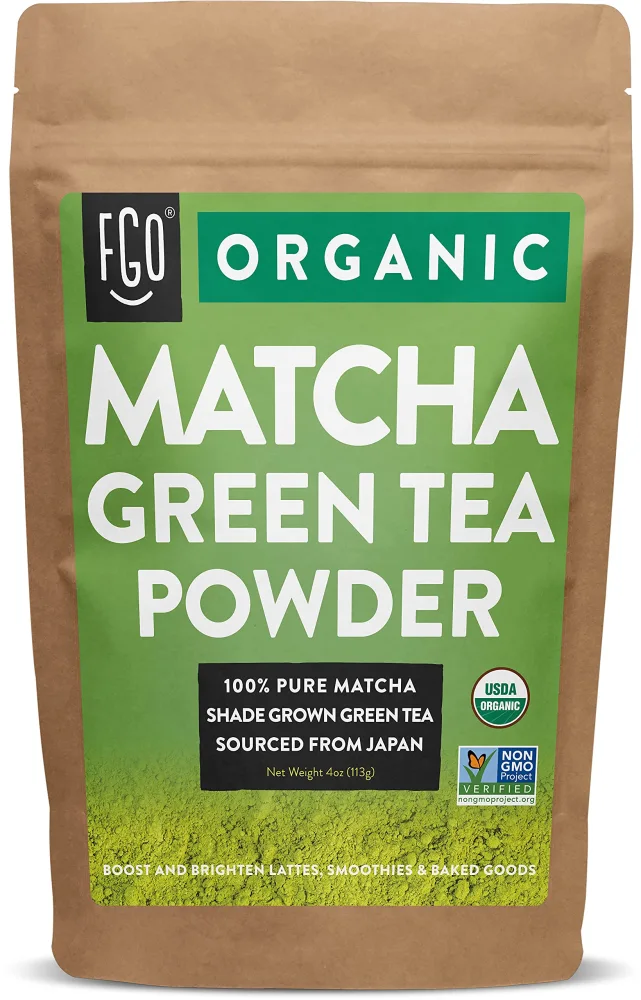 FGO Organic Matcha Green Tea Powder, Japanese Culinary Grade for Cooking, Baking, and Smoothies, 4 Ounce Resealable Bag, Packaging May Vary (Pack of 1)