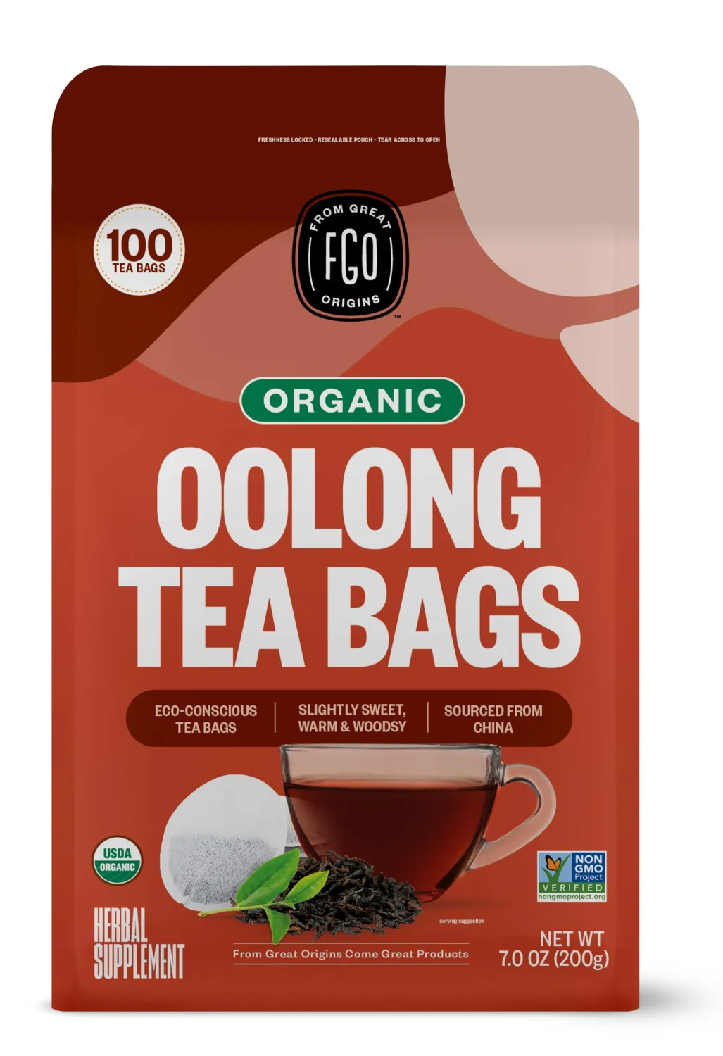 FGO Organic Oolong Tea, Eco-Conscious Tea Bags, 100 Count, Packaging May Vary (Pack of 1)