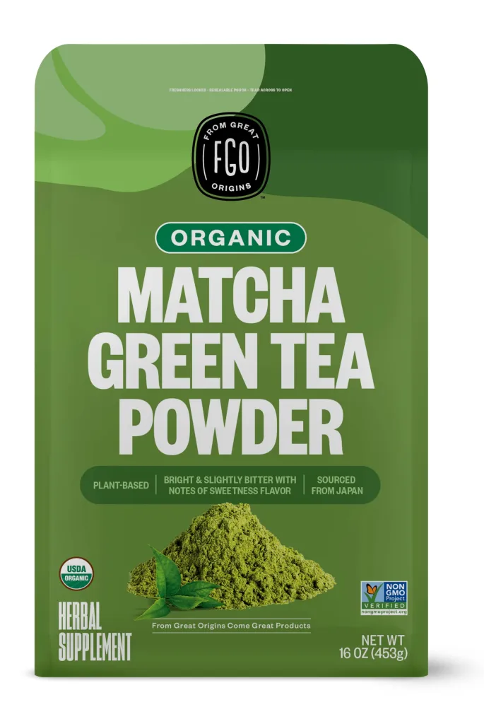 FGO Organic Matcha Green Tea Powder, Japanese Culinary Grade for Cooking, Baking, or Smoothies, 16oz Bulk Resealable Bag, Packaging May Vary (Pack of 1)