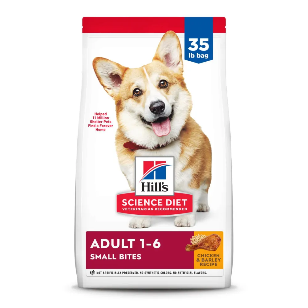 Hill's Science Diet Adult 1-6, Adult 1-6 Premium Nutrition, Small Kibble, Dry Dog Food, Chicken & Barley, 35 lb Bag