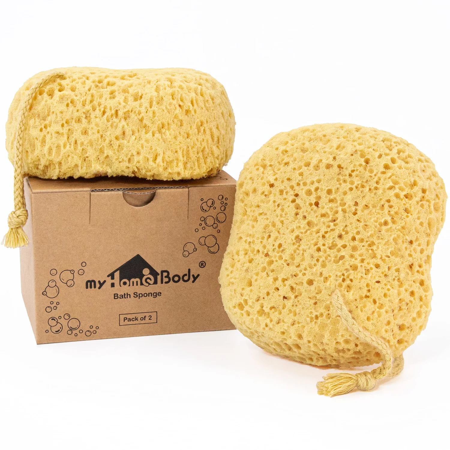 myHomeBody Premium Bath Sponge, Foam Loofah Sponge, Body Sponge for Shower – Large Size, Lots of Lather, Curvy, 2 Pack