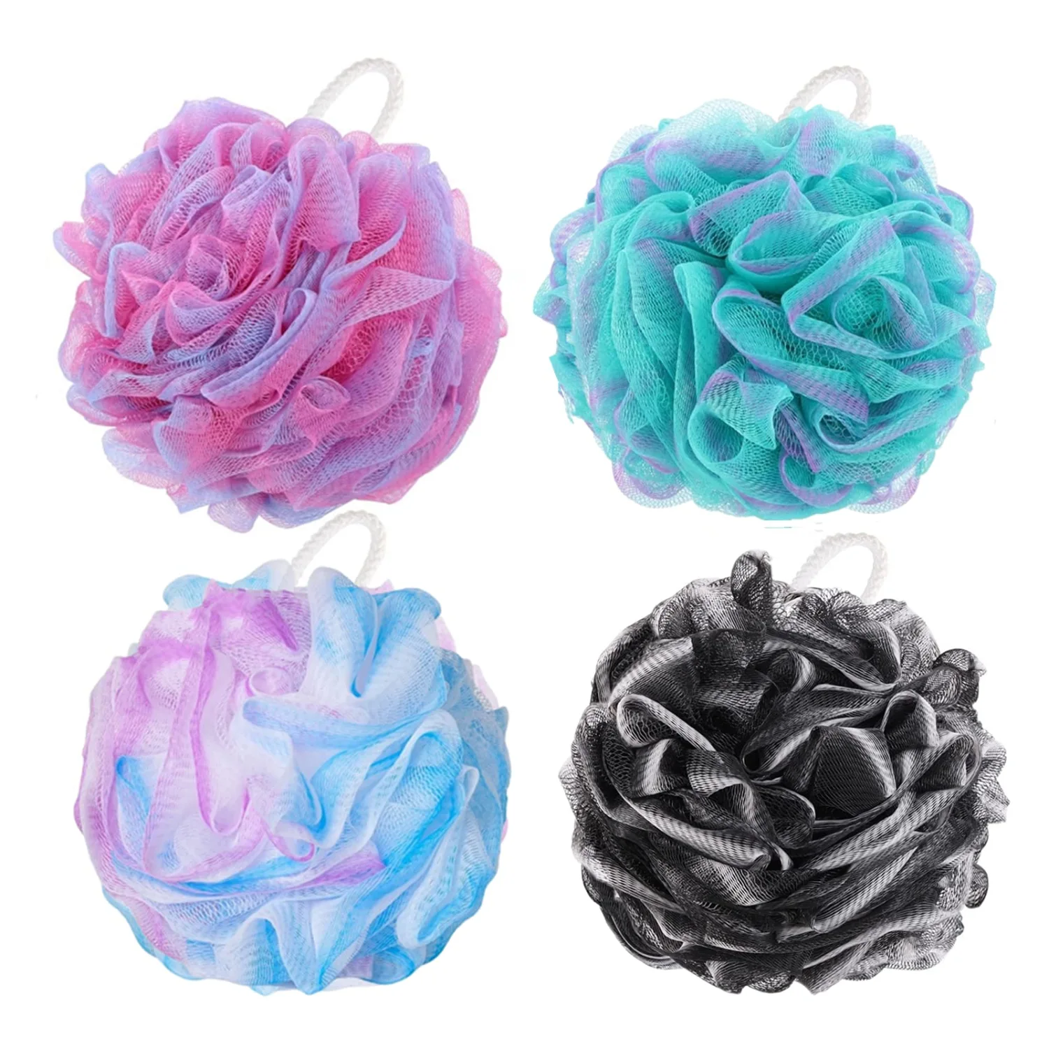 BTYMS 4 Pieces Loofah Bath Sponge 75g/pcs Bath Puffs Large Body Wash Sponge for Shower Exfoliate