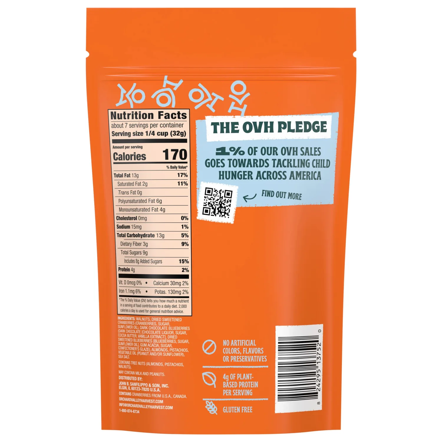 Orchard Valley Harvest OMG Omega-3 Mix, Walnuts, 8 oz Resealable Bag, Dark Chocolate Blueberries, Sweetened Cranberries, Almonds, Pistachios, Gluten Free, Non-GMO, On-The-Go Snack