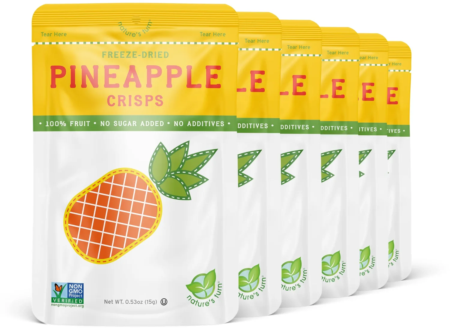 Nature’s Turn Freeze-Dried Fruit Snacks, Pineapple Crisps, Pack of 6 (0.53 oz Each)