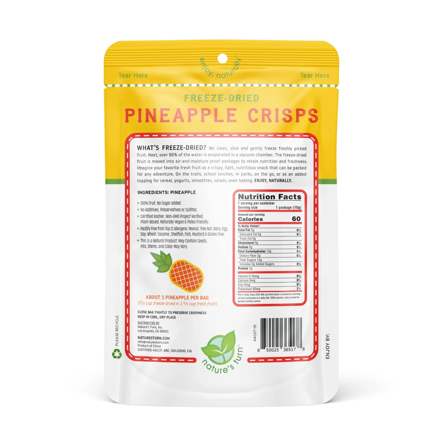 Nature’s Turn Freeze-Dried Fruit Snacks, Pineapple Crisps, Pack of 6 (0.53 oz Each)