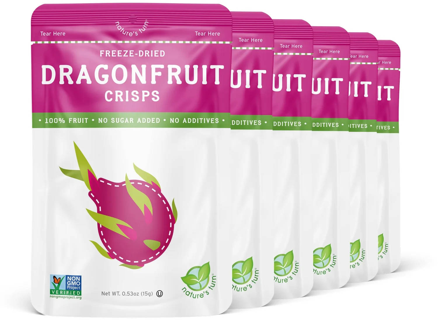 Nature’s Turn Freeze-Dried Fruit Snacks, Dragon Fruit Crisps, Pack of 6 (0.53 oz Each)
