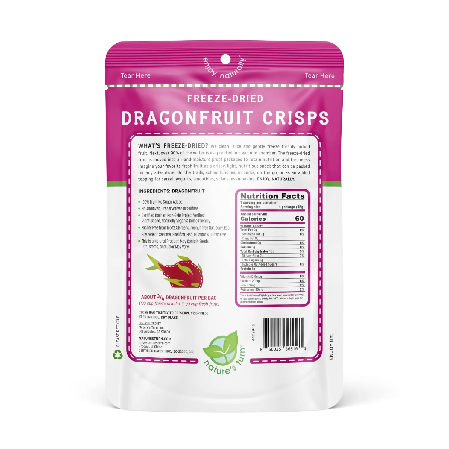 Nature’s Turn Freeze-Dried Fruit Snacks, Dragon Fruit Crisps, Pack of 6 (0.53 oz Each)