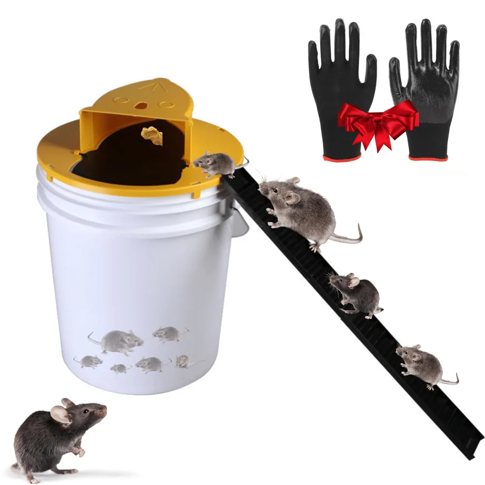 Second Generation, Humane Bucket Lid Mouse Rat Trap - Mouse Trap Indoor Outdoor for Home, Drop in The Bucket Mouse Trap no kill, Multi Catch, Auto Reset, Slide Bucket Lid Mouse Rat Trap