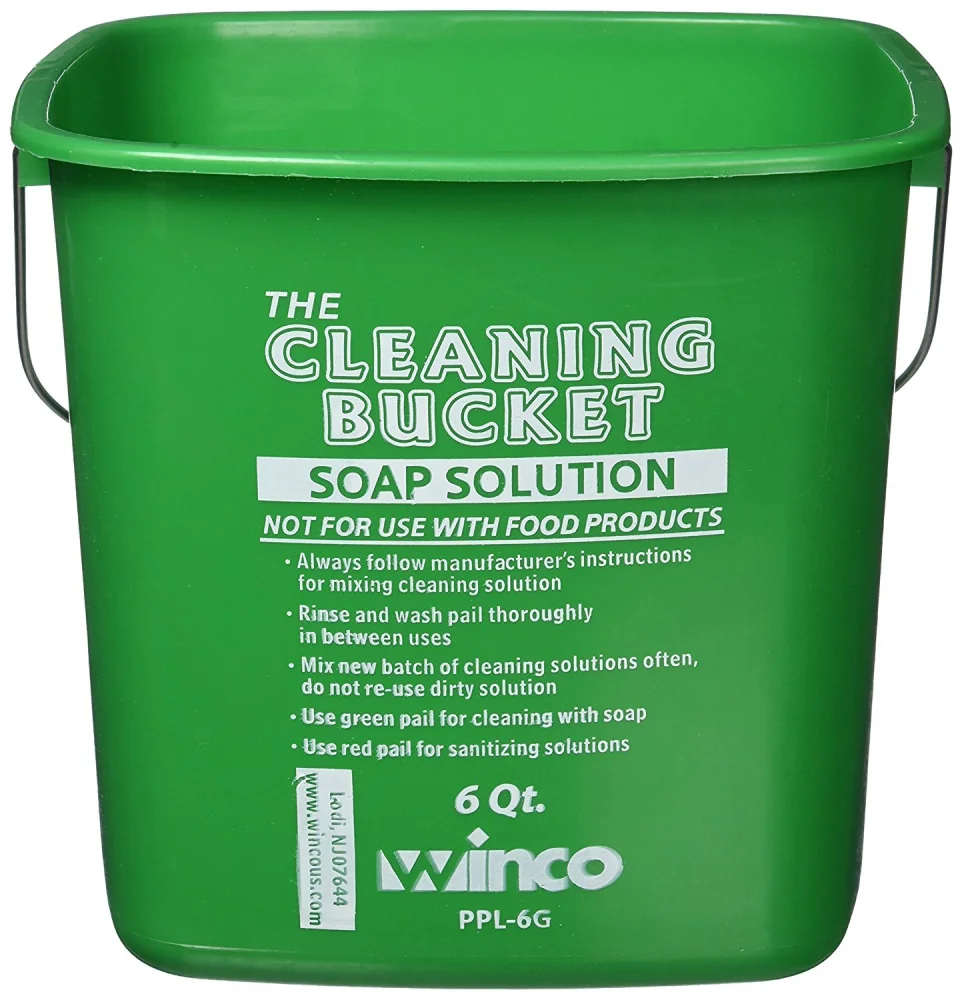 Winco PPL-6G Cleaning Bucket, 6-Quart, Green Soap Solution (Set of 2)