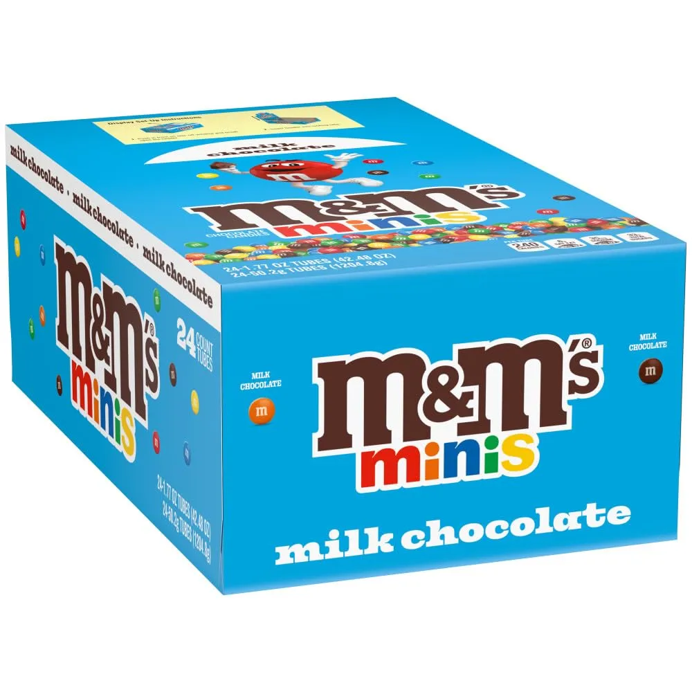 M&M'S Milk Chocolate MINIS Size Candy 1.77-Ounce Tube 24-Count